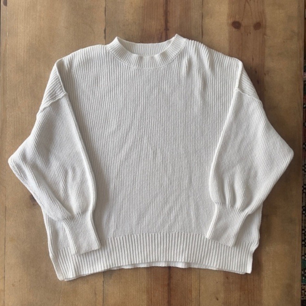 Lucky Brand Drop Shoulder Dolman Sleeve‎ Sweater, White, oversized Medium